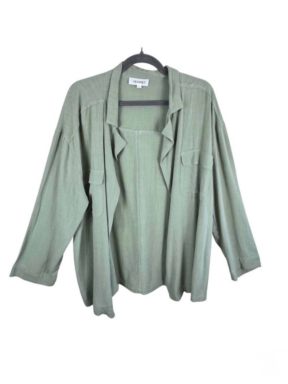 Veveret Sage Green Linen Blend Open Front Cardigan Jacket VP71708SET Women Large